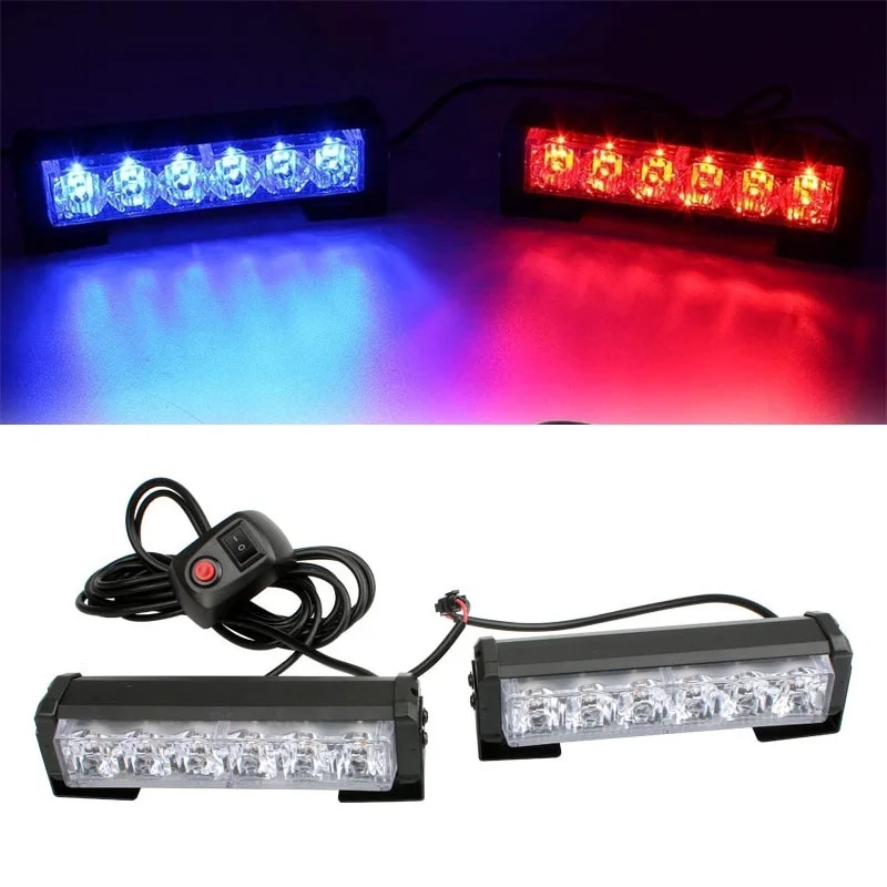 ☟2Pcs Car LED Strobe Police Lights Emergency Warning Lights Grill ...