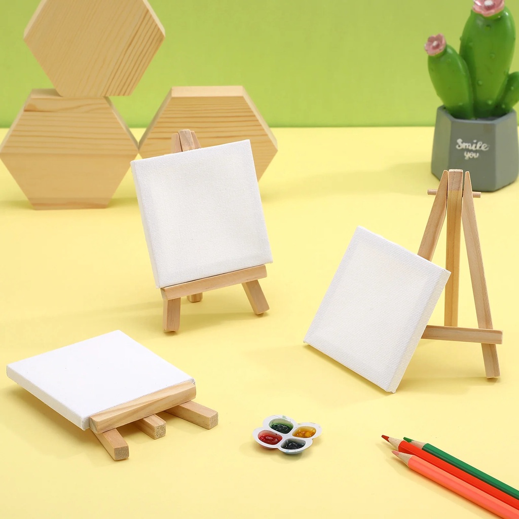 12 Sets Mini Easels with Canvas Boards Small Easel Stands with Canvas