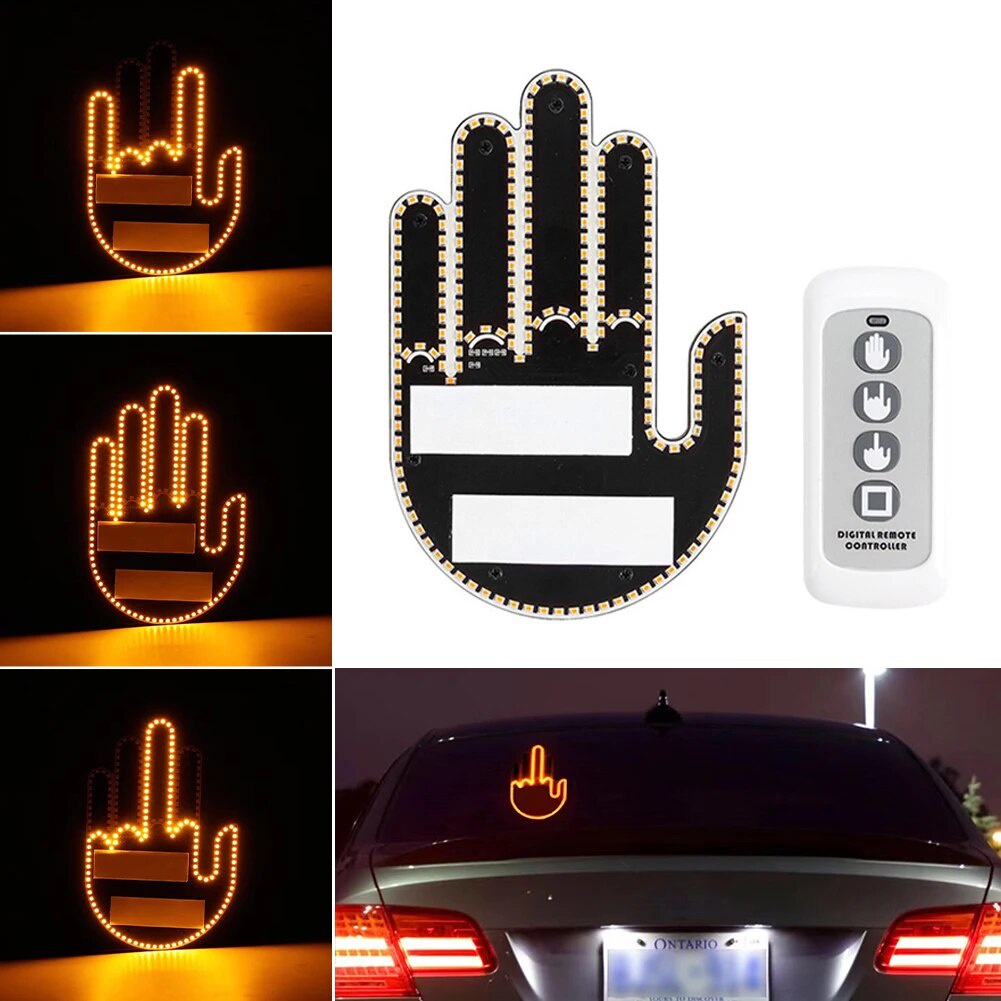 ✌Funny Car Finger Light With Remote Hand Gesture Sign Light Glow Panel Auto  Signal Lamp Middle G ⓞX