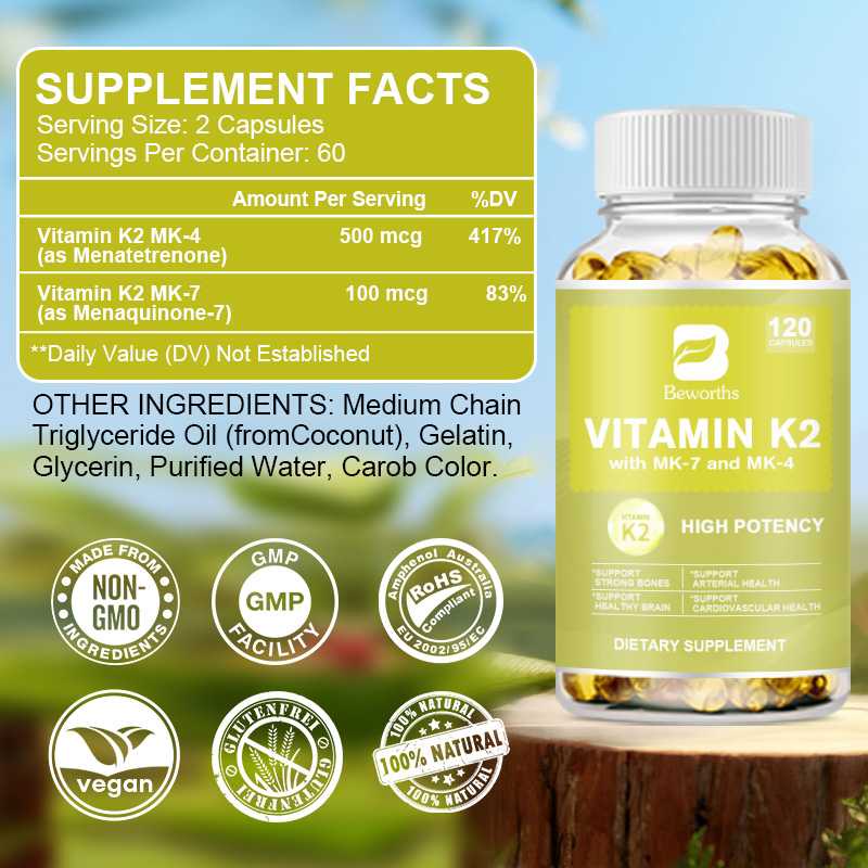 Vitamin K2 Capsules with MK7 and MK4 To Support Healthy Bones