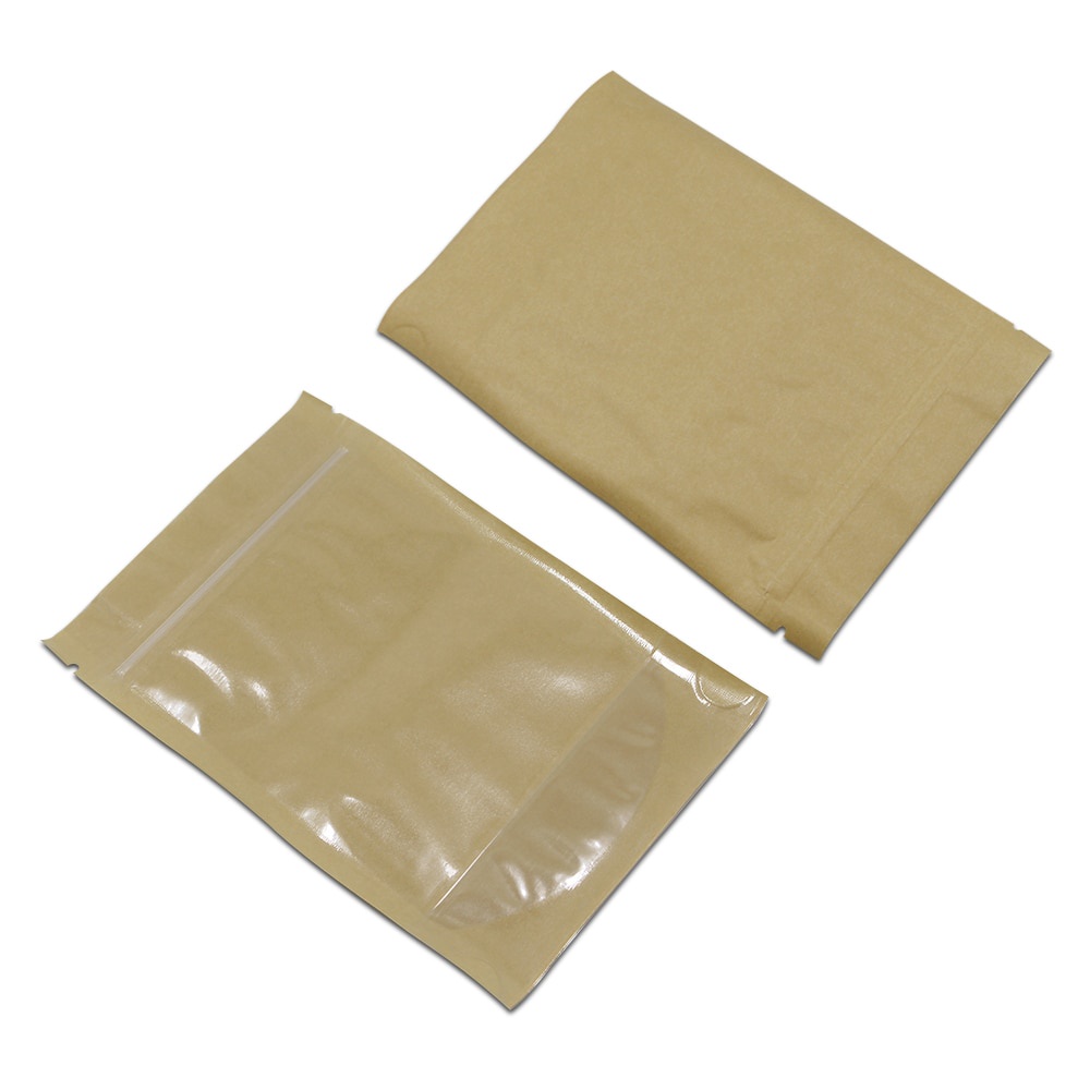 50Pcs Clear Brown Kraft Paper Zip Lock Stand Up Bag Tear Notch ...