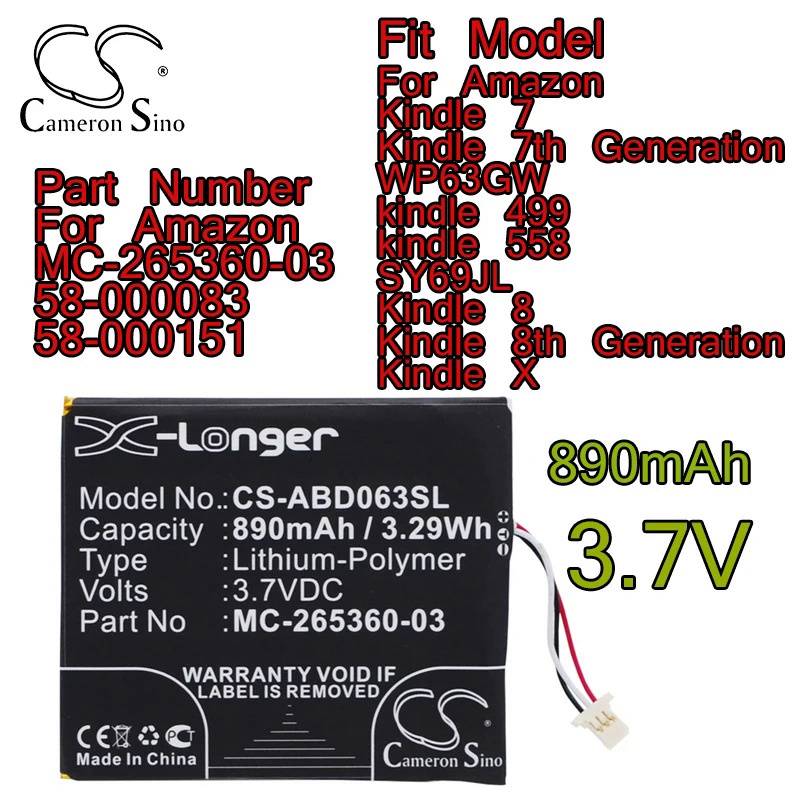 Cameron Sino Battery E-book, E-reader for Series Kindle 7 7th ...