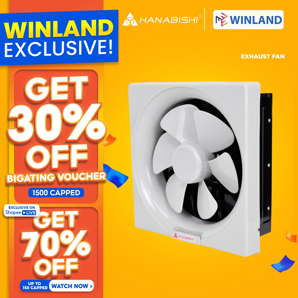 HANABISHI by Winland Pure copper motor Wall Exhaust Fan 8 inches HEF8
