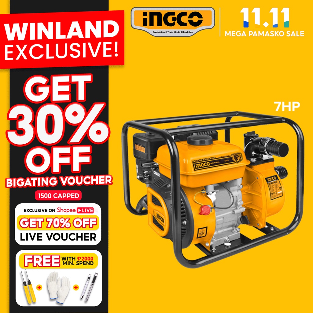 [2971]INGCO by Winland 7.0HP Gasoline Engine Water Pump 3inches GWP302