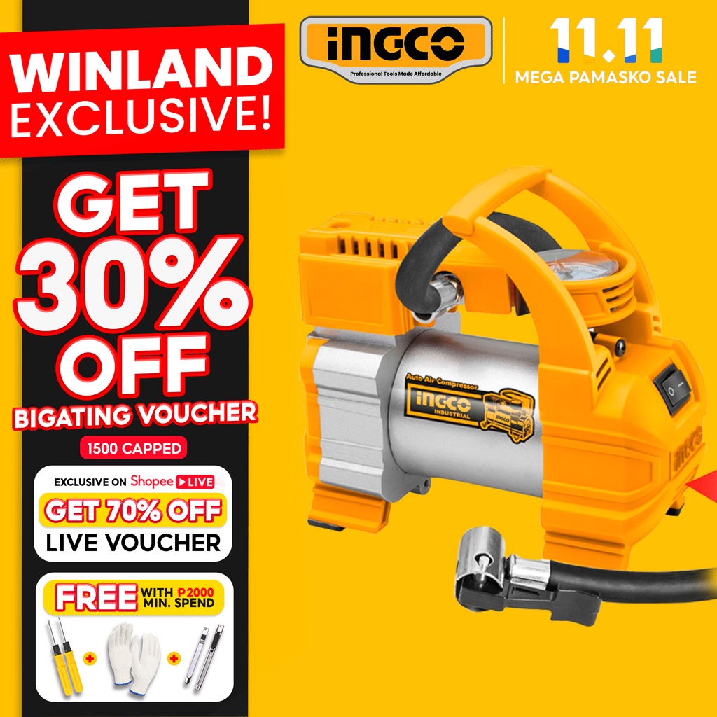 INGCO by Winland Auto Air Compressor Pump Car Tire Inflator DC 12V ...