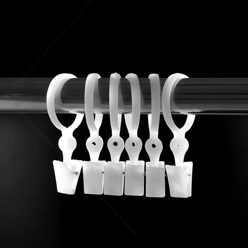 ⋛10pcs White Curtain Rod Clips Hanging Curtain Rings Plastic Clamps