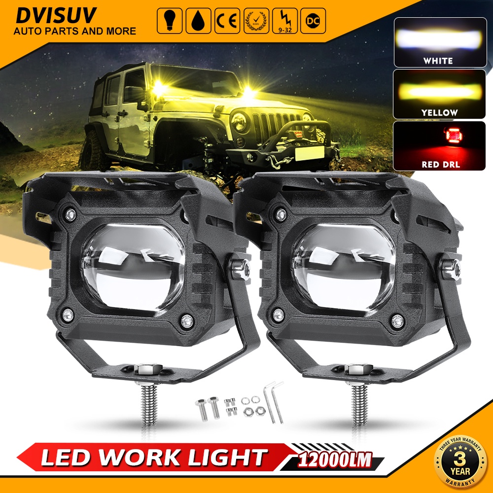 3inch Square Universal With Red DRL Spotlight Car Fog Lights LED Work ...