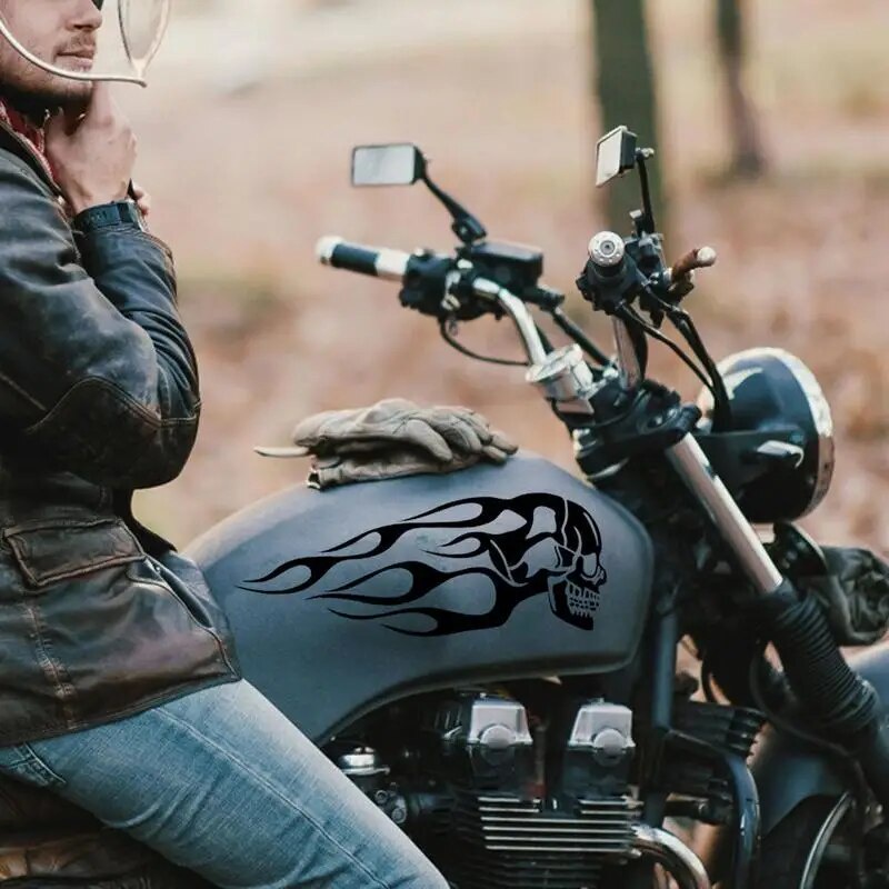 Motorcycle Oil Tank Skull Stickers Waterproof Gas Tank Motorcycle Flame ...
