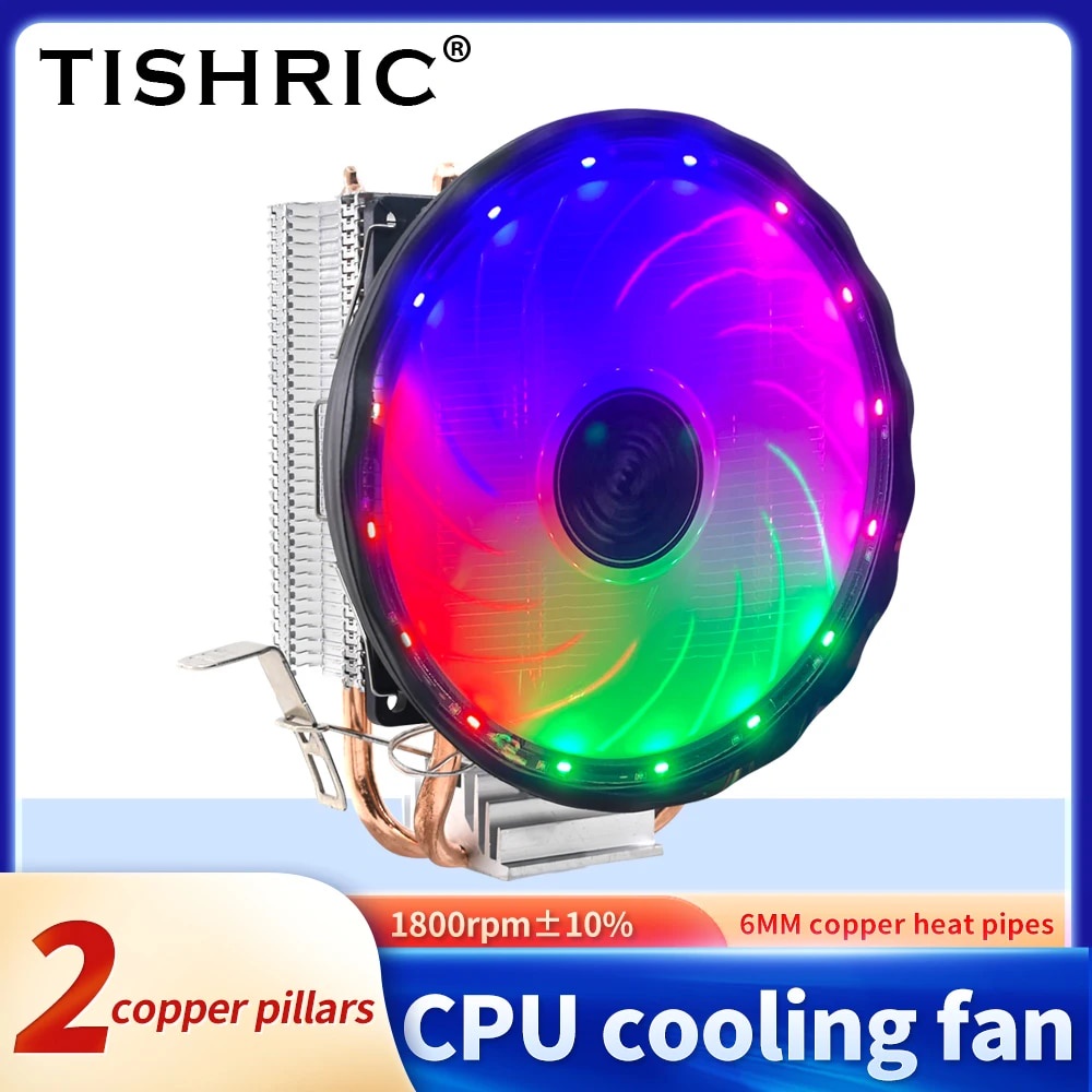 TISHRIC 2 Copper Pipes CPU Cooler Fan 4 Pin PWM RGB Quiet For Intel LGA ...