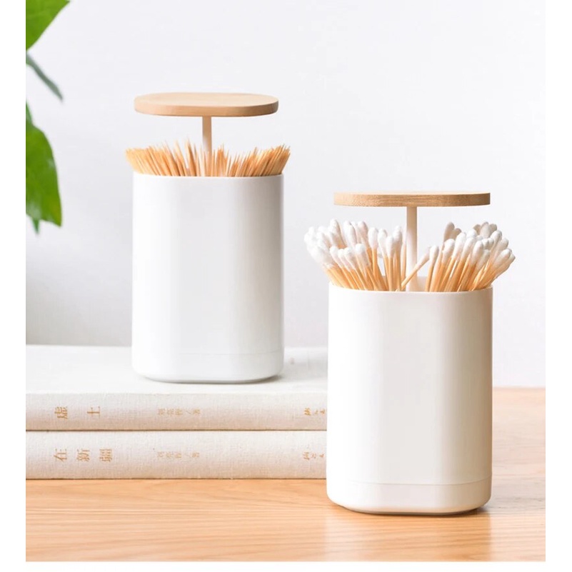 ☪Automatic Lifting Toothpick Box Bamboo Wood Creative Press Type ...