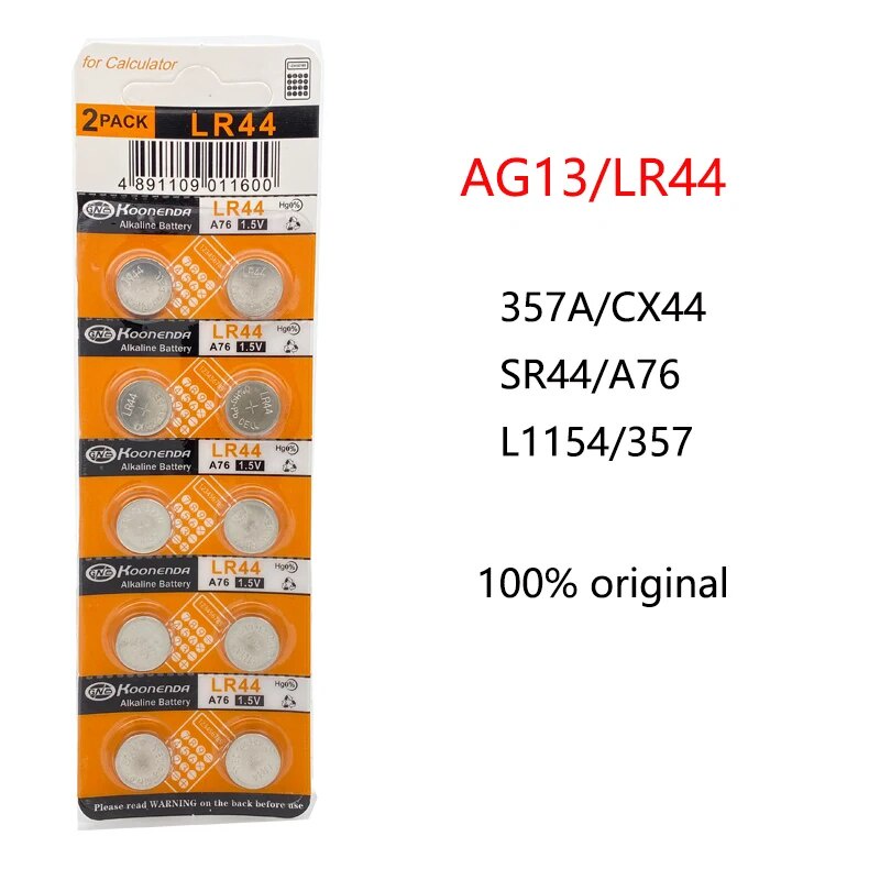 ♜10pcs AG13 LR44 Coin Battery Cell 357 357A A76 L1154 GPA76 Alkaline Button Batteries for Watch