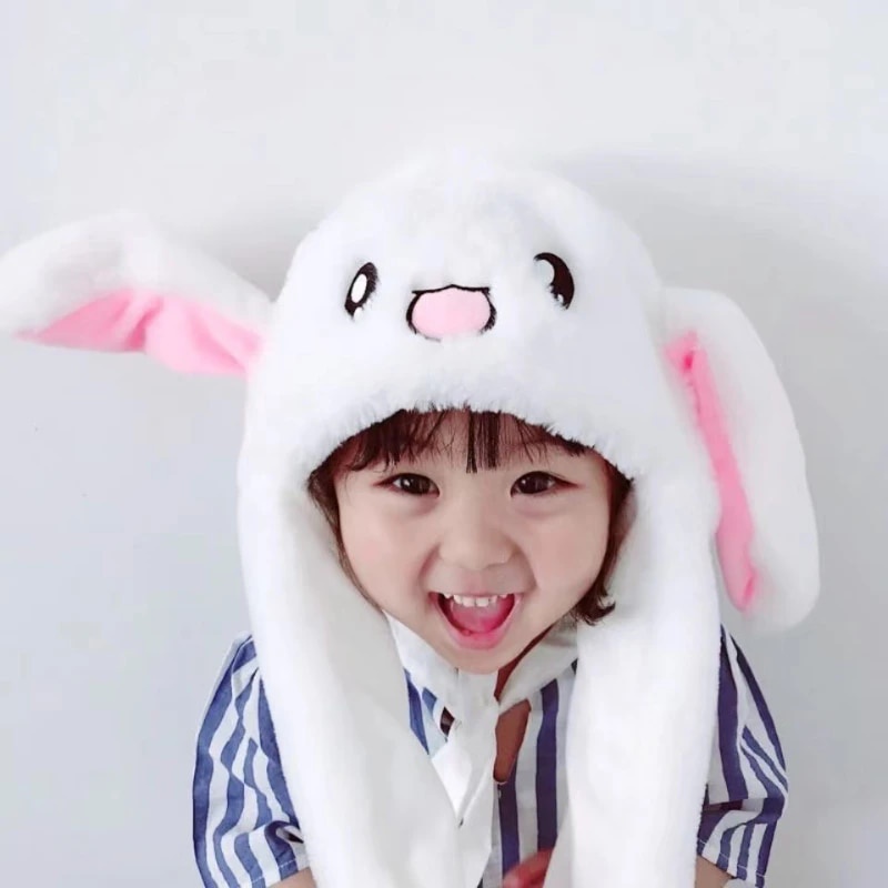 Cute Bunny Ears Hat Moving Airbag Rabbit Soft Jumping Up Cap Funny Toy ...