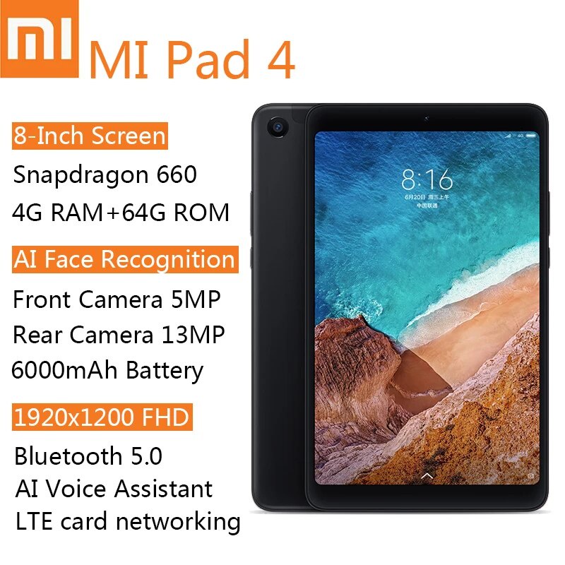 Xiaomi Tablet 8.0 Inch MI Pad 4 Android Tablet WIFI LTE 4GB+64GB HD ...