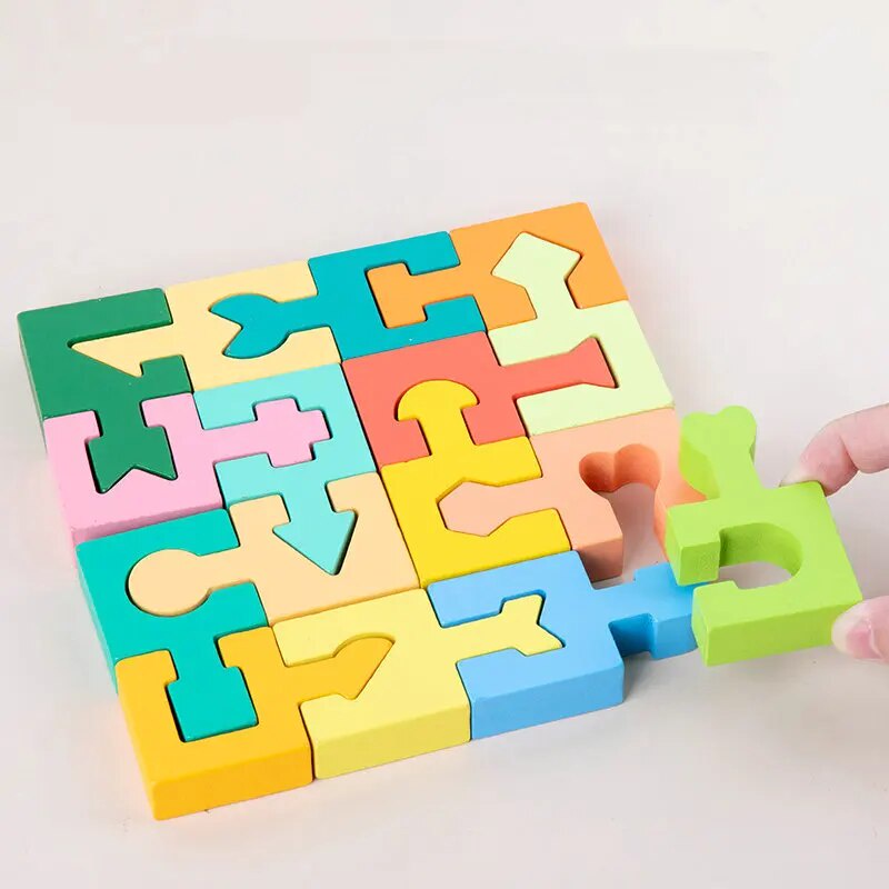 Matching Geometric Shape Building Blocks 16pcs Montessori Baby Wooden ...