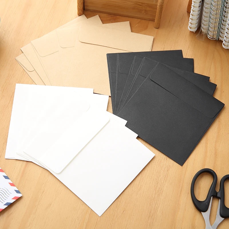 50pcs/lot Mini Paper Envelopes 10cm*10cm Craft & Black Blank Card ...