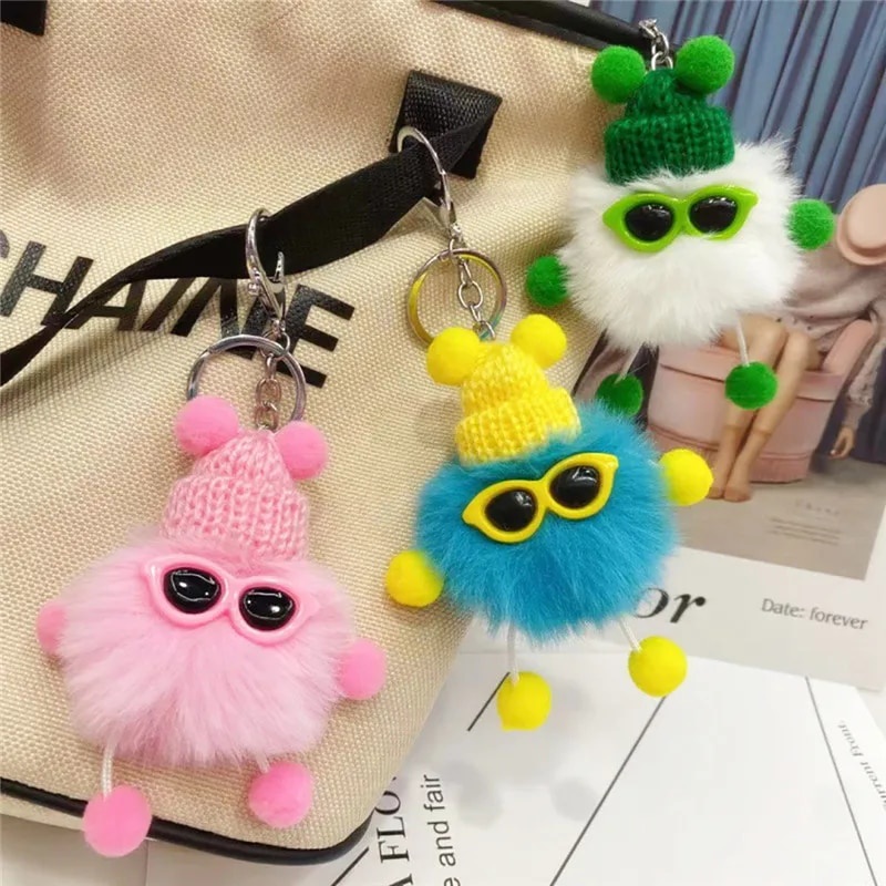 ♚New Briquette Doll Trendy Cool Plush Keychain Mini Rabbit Fluffy Key ...