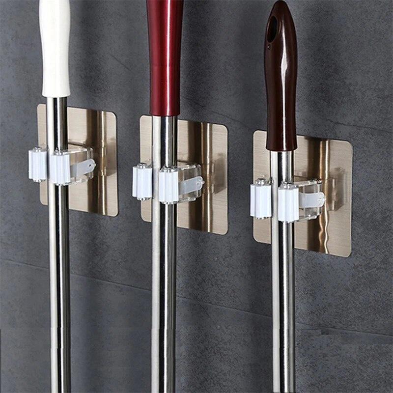 Wall Mounted Broom Holder Bathroom Wall Mop Holder Sticker Broom Mop ...