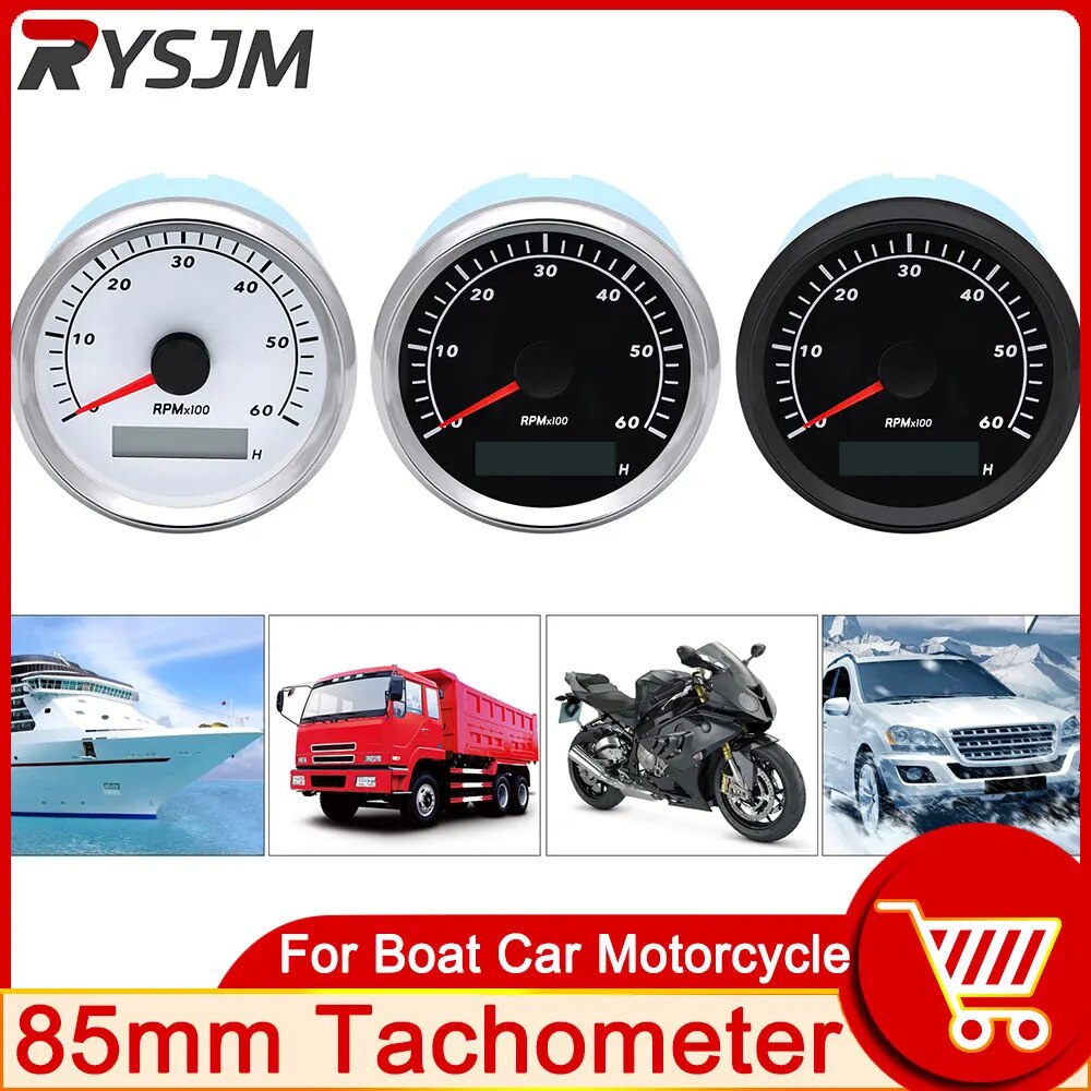 ☌HD 85mm 6000 RPM Meter Tachometer for Boat 2 T with LED Digital