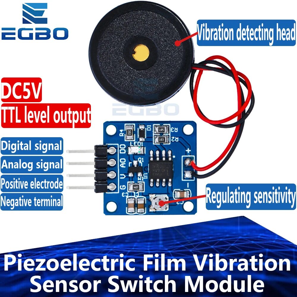 EGBO 5V Piezoelectric Film Vibration Sensor Switch Module TTL Level ...
