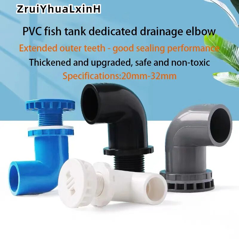 Fish Tank Curved PVC Pipe Fittings 90 ° Strong Drainage Elbow Flat ...