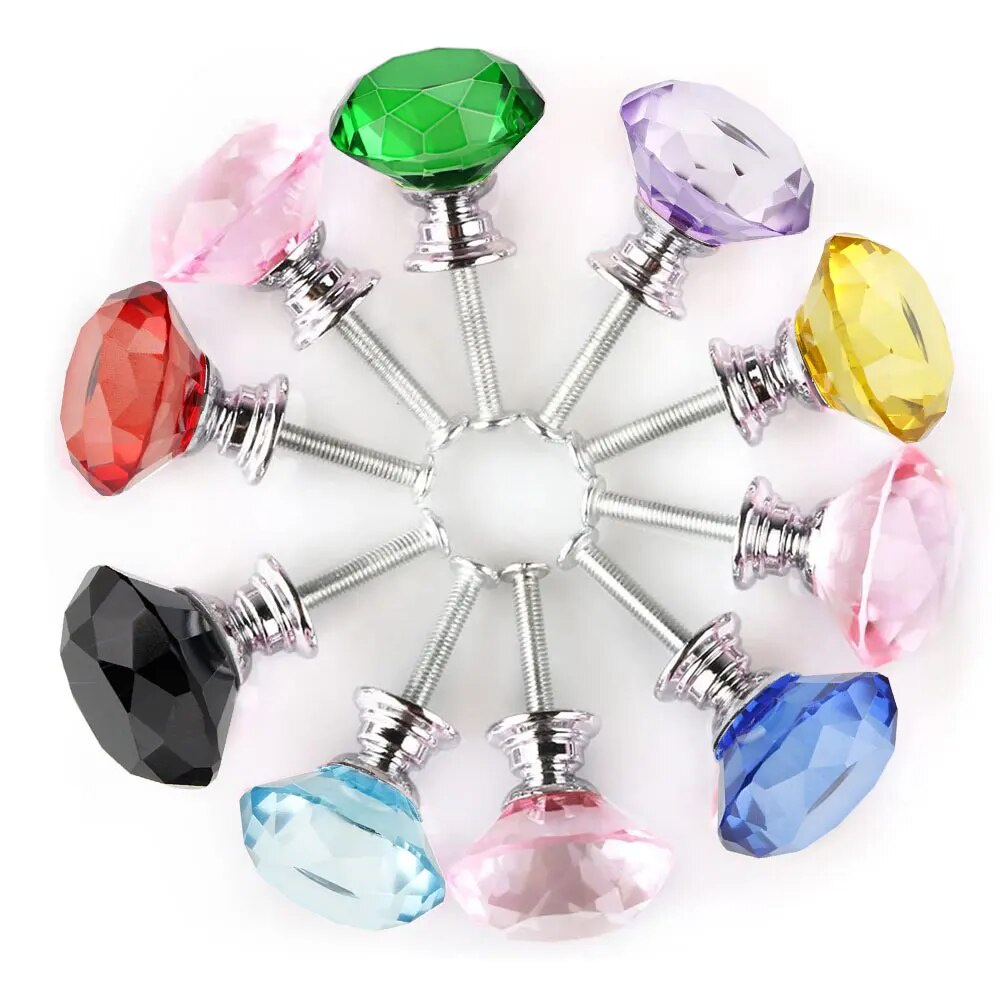 10Pcs Diamond Shape Crystal Glass Cabinet Knobs Handles Dresser Drawer ...