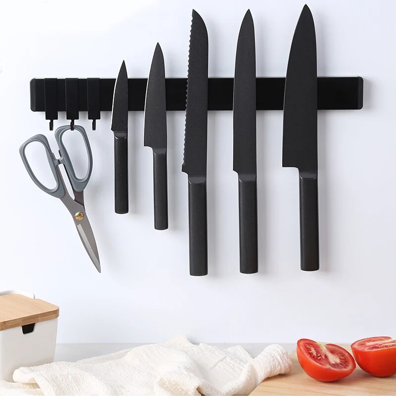 30 40 50 cm Magnetic Knife Holder With Hooks Stainless Steel Wall Mount