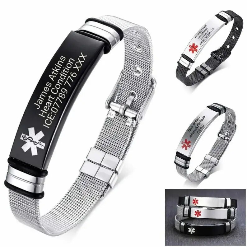 29O Customised Personalised Engraving Medical Alert ID Bracelet ...