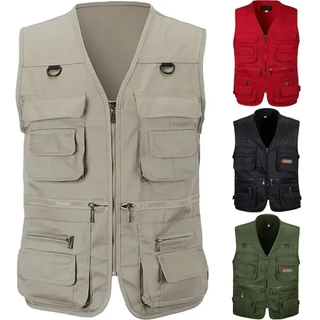 Mens Vest Multi-pockets Outdoor Waistcoat Jacket Photography Fishing Plus  Size D