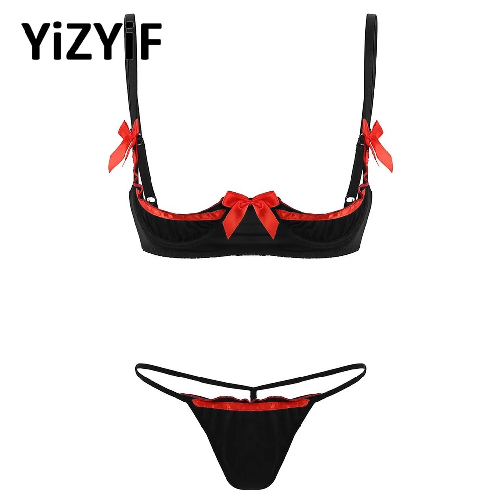 YiZYiF Womens Cage Bra Harness Elastic Hollow Out Latex Tops Lingerie  Cupless Bralette Underwear