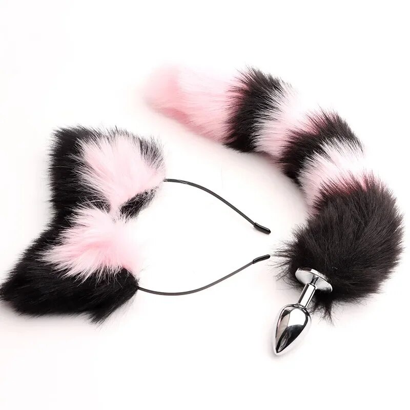 40cm Fox Tail Anal Plug Sexy Plush Cat Ears Headbands Set Butt Plug Tail Erotic Cosplay Sex Toy 8212