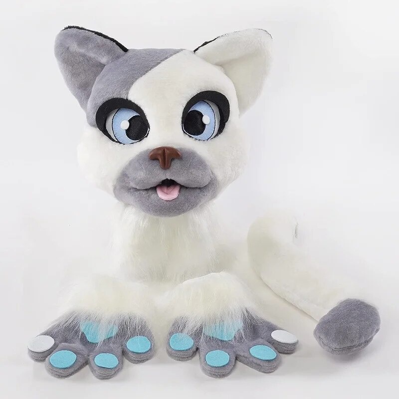 Cat Fursuit White Cat Mascot Accessories Head Paws Tail Cute Plush ...