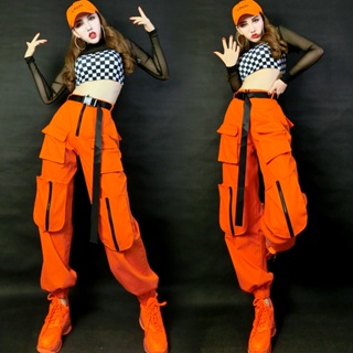 Stage Wear Hip Hop Costume Women Black Pocket Tooling Pants Street