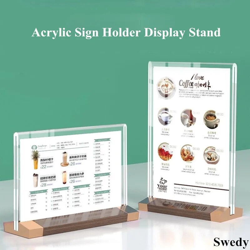 ⊹A4 210x297mm Double Side Wood Base Leaflet Display Stands Menu Paper