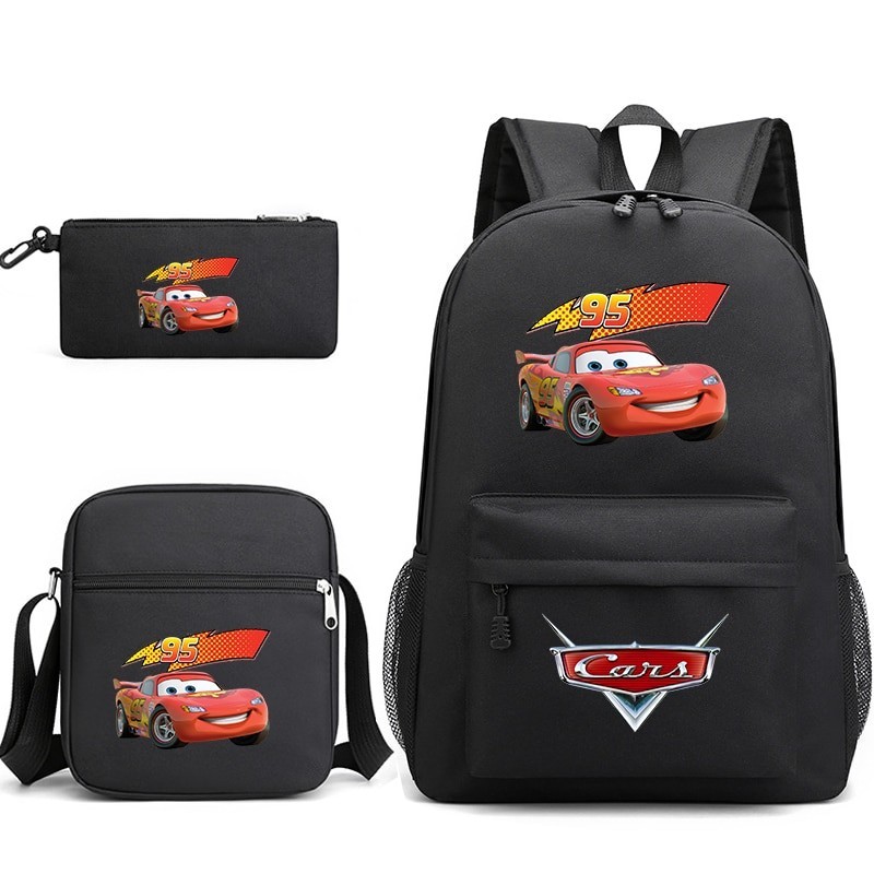 3Pcs Pixar Cars Lightning McQueen Bookbag Kids Backpack Boys Girls