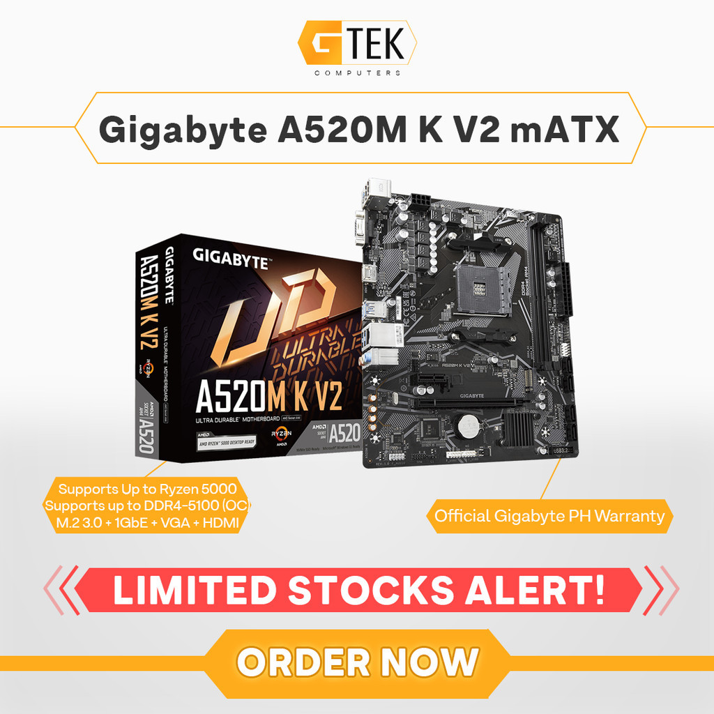 In stock AM4 A520M Gigabyte A520 Motherboard K AMD V2 mATX Shopee