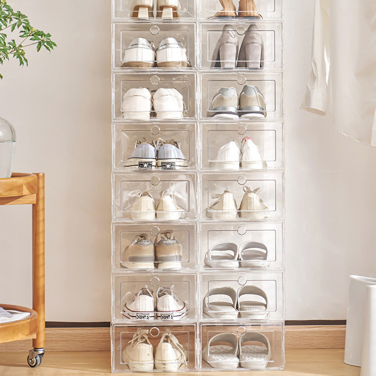 Foldable Clear Plastic Shoe Box Storage Stackable Shoe Organizer Drawer ...