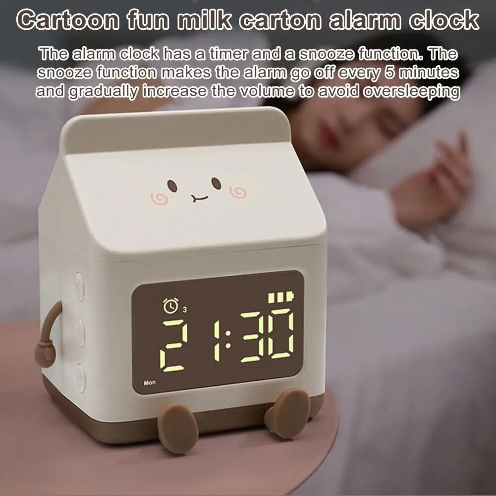 ★Alarm Clock Digital Clock Milk Box Shape Clock Children Wake Up Clock ...