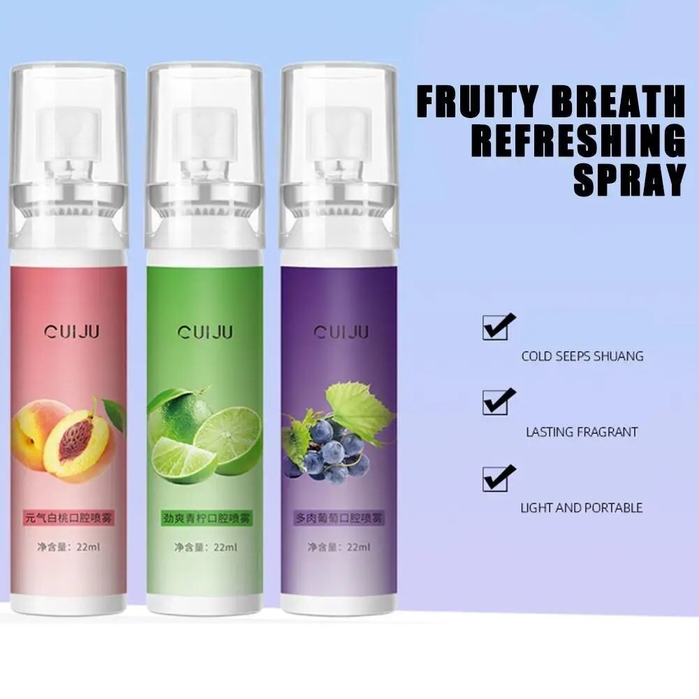 ☭22ml Fruity Breath Peach Grapes Breath Freshener Spray Halitosis Odor Liquid Treatment Care Ref