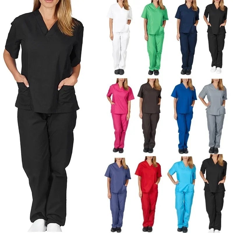 ❥ Scrub Suit Set Nurse Doctor Uniform Hospital V-neck Pocket T