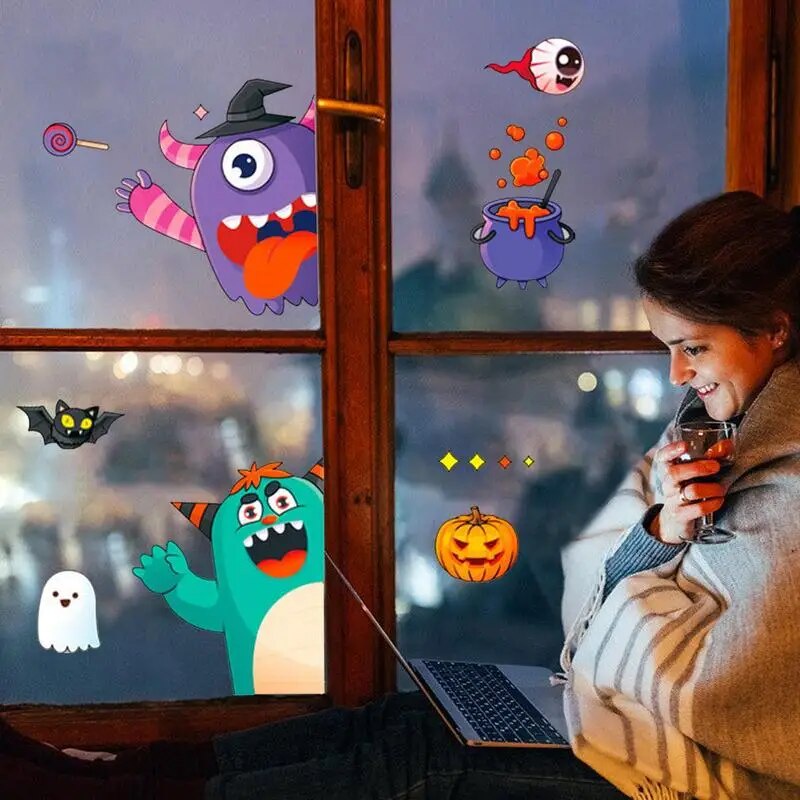 Halloween Cling Reusable Window Decal Cartoon shape Double-sided Static ...