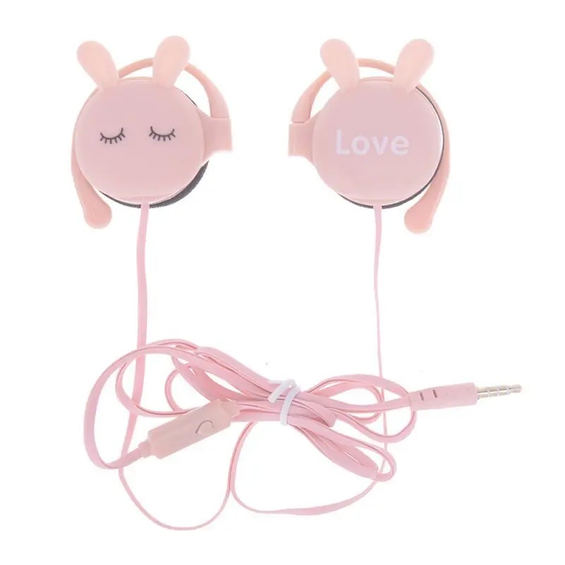 3.5mm Cute Cartoon Rabbit Ear Hook Wired Earphone Sports Running Stereo ...