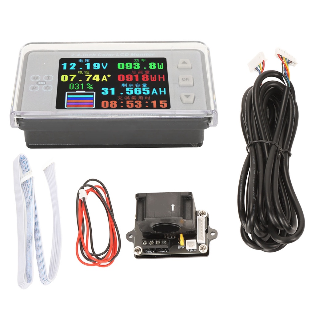 Battery Monitor 2.4in Screen Hall Sensor Battery Voltage Current Meter ...