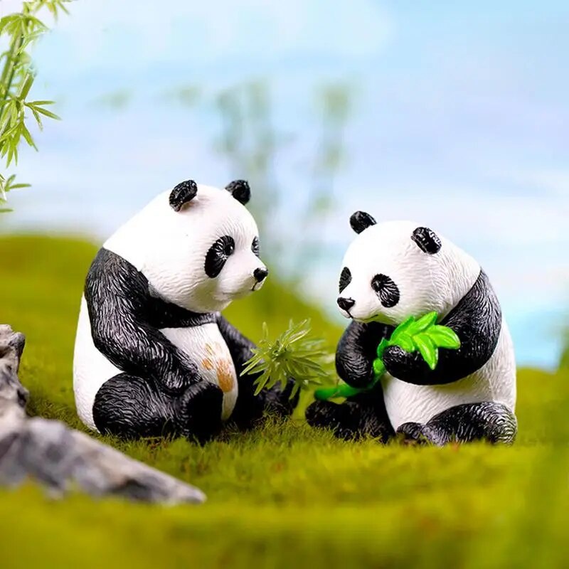 4 Cute Plastic Panda Doll Modeling Ornaments 3D Creative Small DIY Mini ...