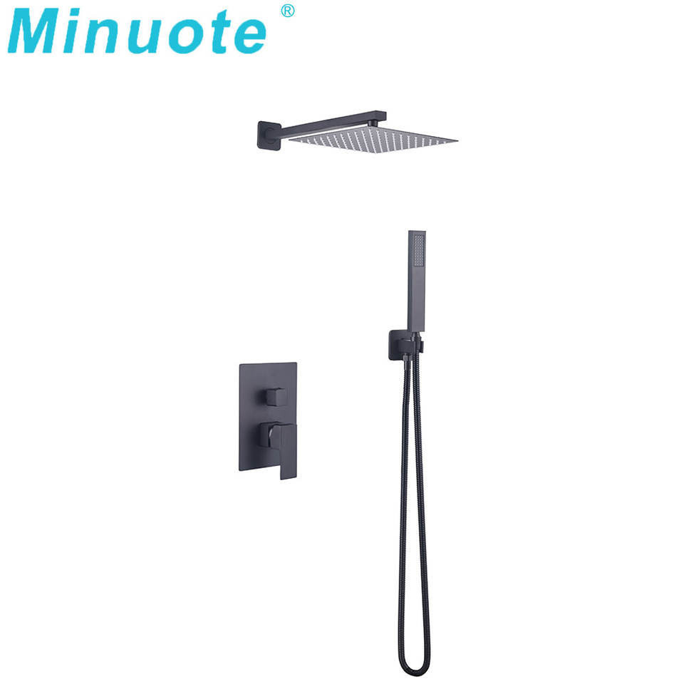 Matt black handheld shower head rainfall wall mounted shower system set