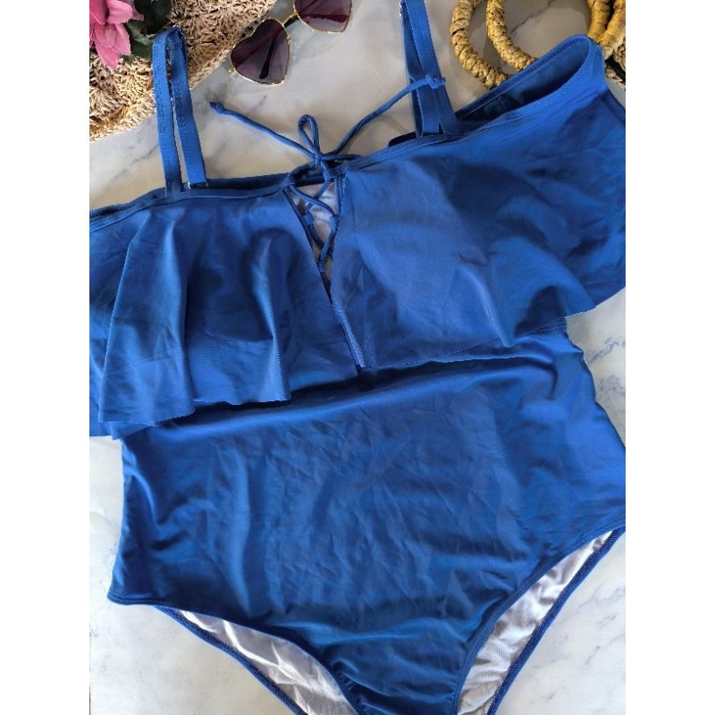 Plus Size 4XL One Piece Royal Blue Off-Shie Swimsuit. | Shopee Philippines