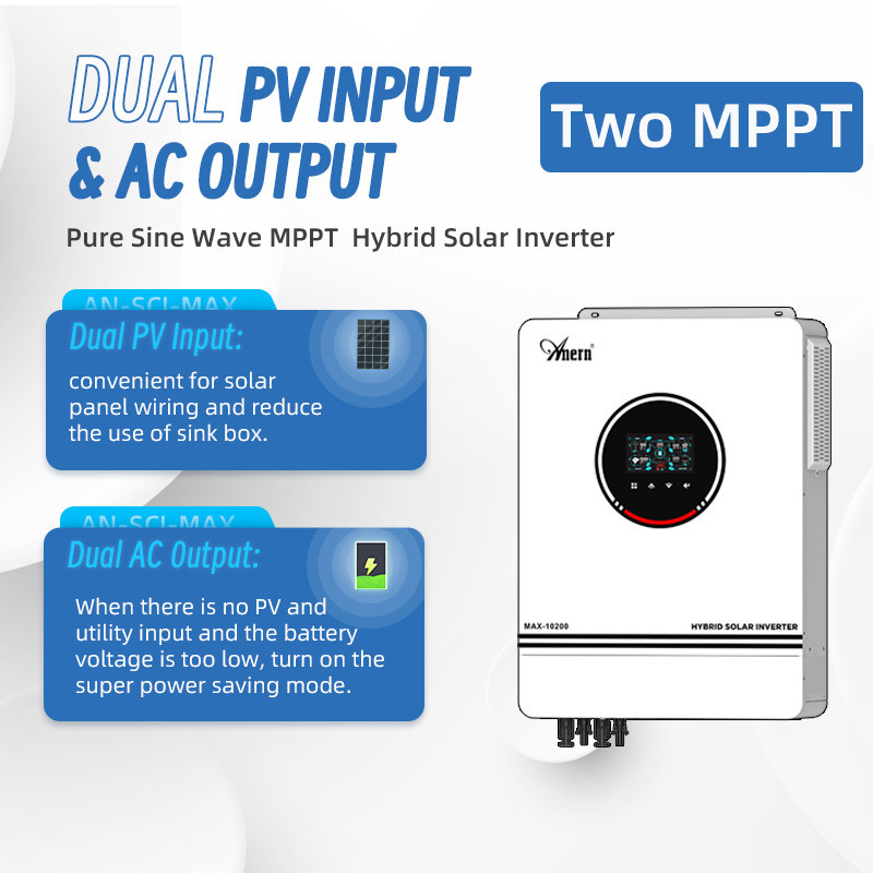 Anern 10.2KW 6.2KW 4.2KW Hybrid Solar Inverter 48V 24V Build-in MPPT ...