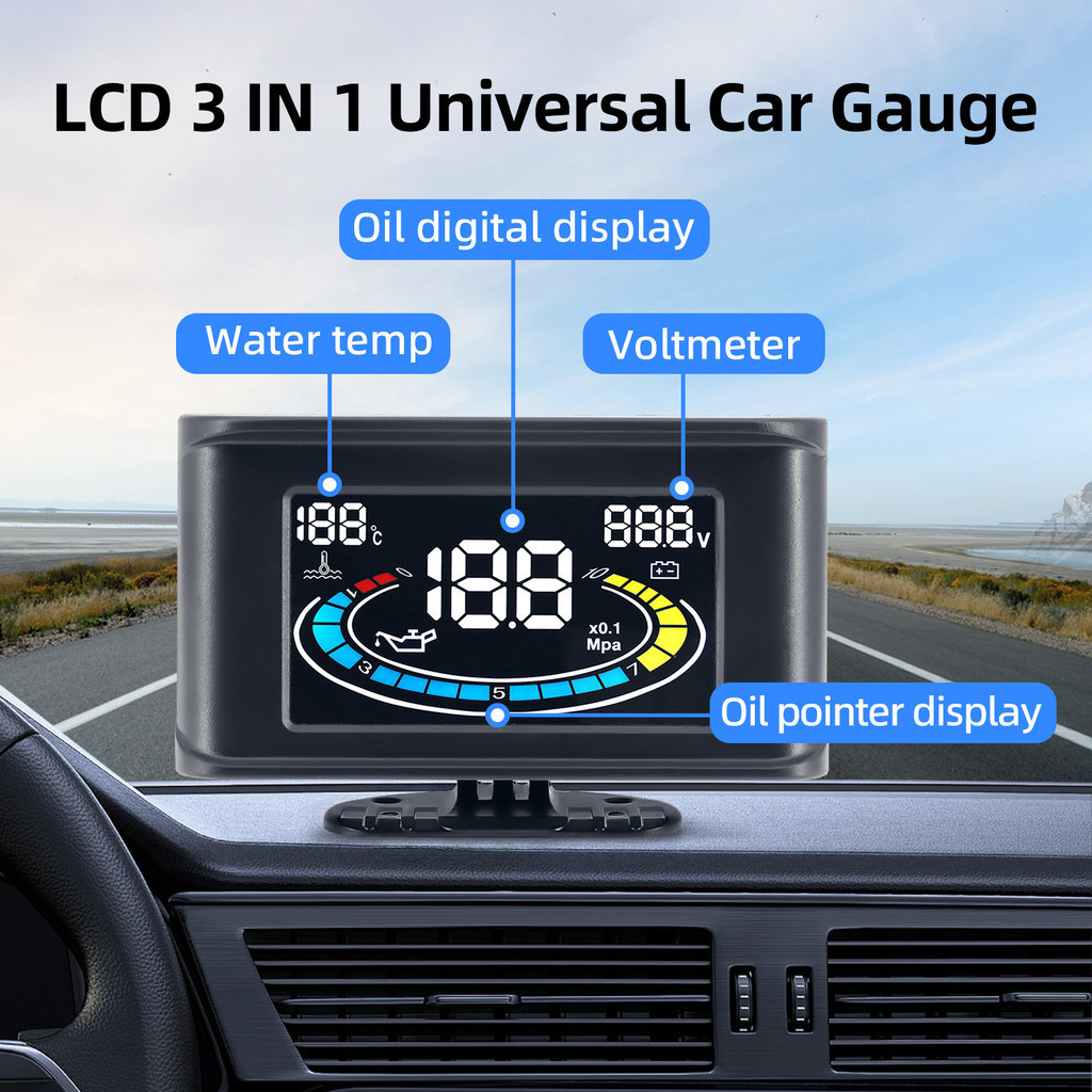 3 IN 1 LCD Meter Oil Pressure+Water Temp Gauge+Voltmeter for ...