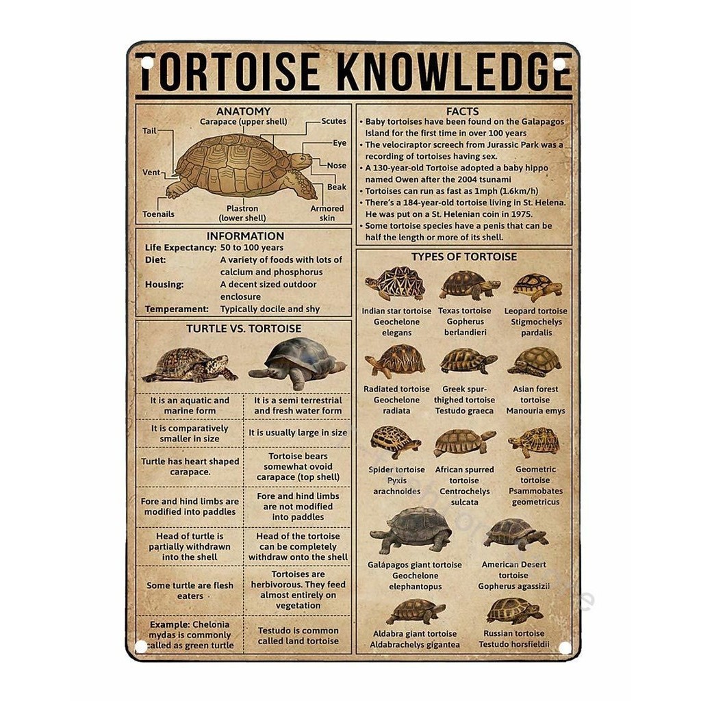 Funny Tortoise Knowledge Metal Tin Planning Infographic Poster Plaque ...