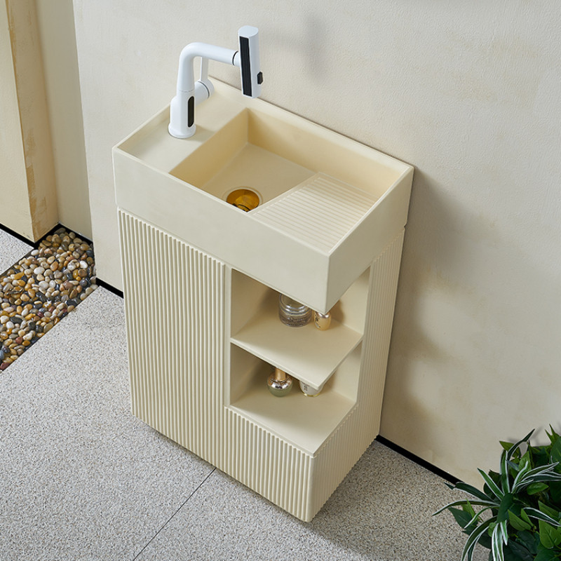 Cream style integrated column wash basin square with washboard column ...
