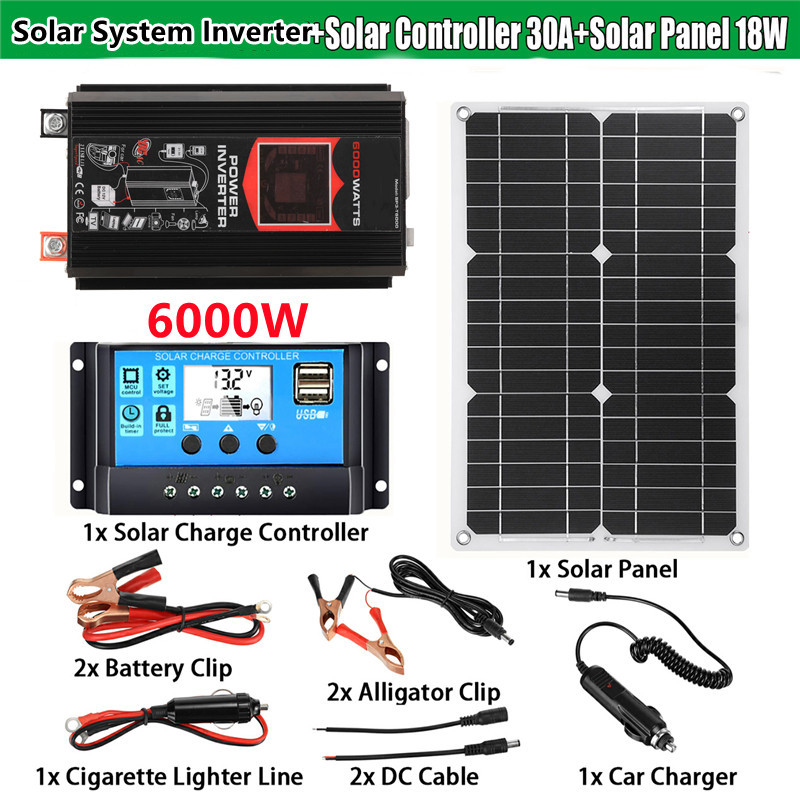 ☆6000w Solar Power Generation System 12v To 110 220v Inverter Kit 30a 